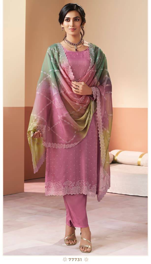 Kuleesh rangat by Vinay Fashion 77731 To 77734 Series Designer Festive Suits Collection Beautiful Stylish Fancy Colorful Party Wear & Occasional Wear PREMIUM GLITTER SILK Dresses At Wholesale Price